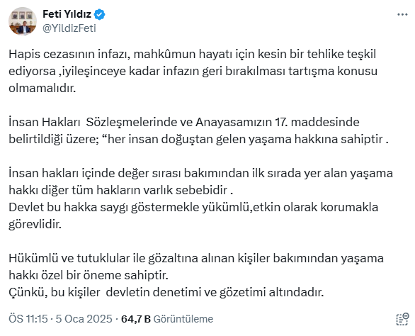 FETİ YILDIZ'IN MESAJI GÜNDEMİ GÖLGELERİNE ALDI